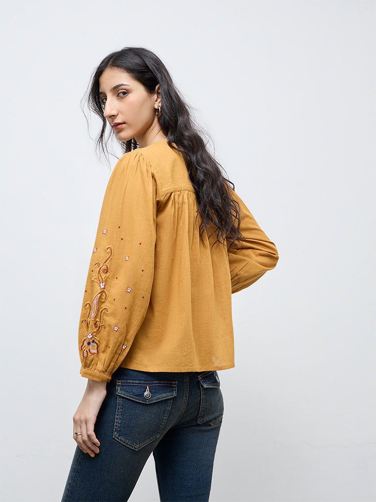 Bombay Paisley Yellow Embroidered Cotton Top