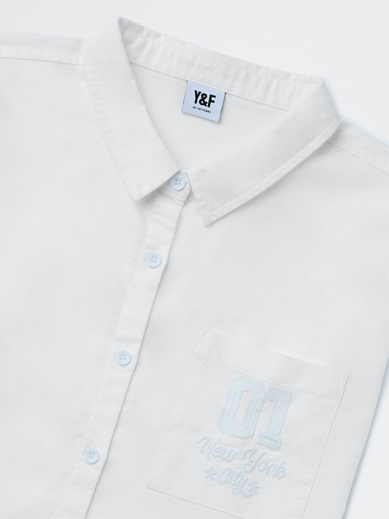 Y&F Kids Girls White Embroidered Cotton Shirt