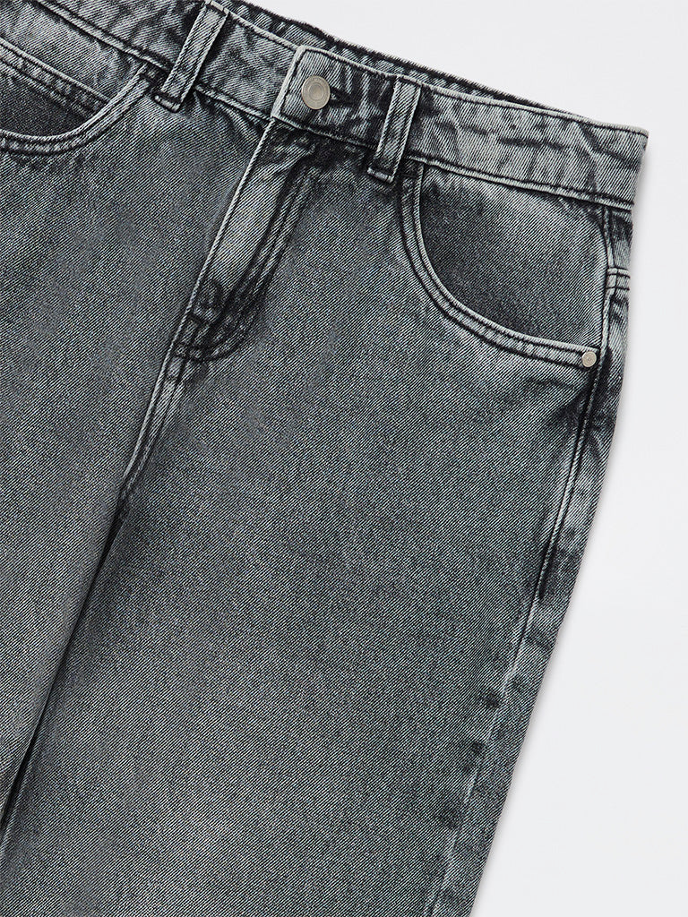 Y&F Kids Boys Charcoal Washed Relaxed-Fit Mid-Rise Jeans
