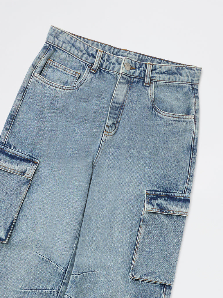 Y&F Kids Boys Light Blue Washed Mid-Rise Jeans