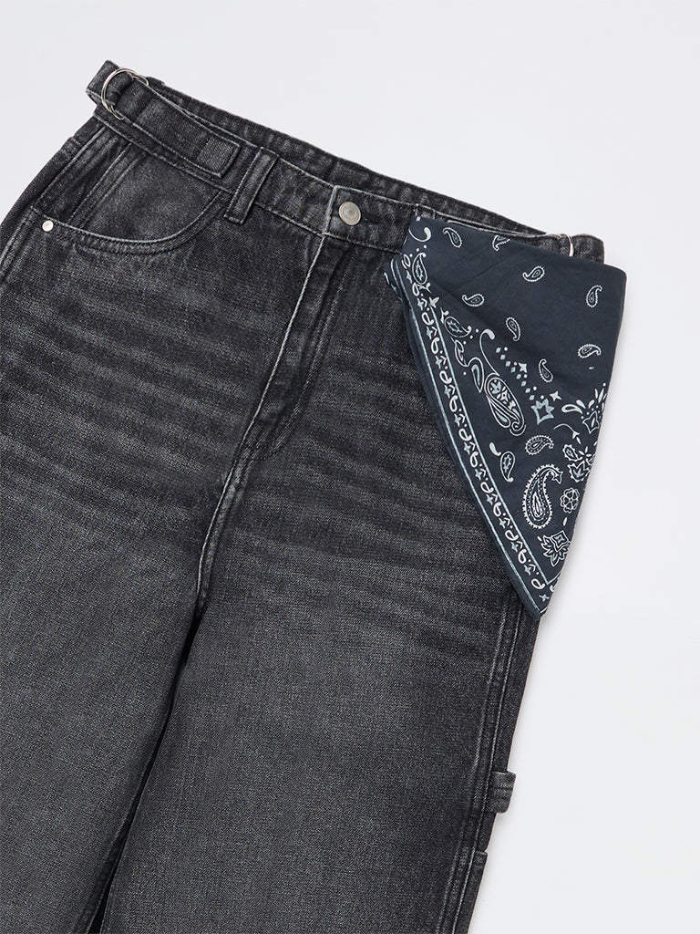 Y&F Kids Girls Charcoal Washed High-Rise Flared Jeans