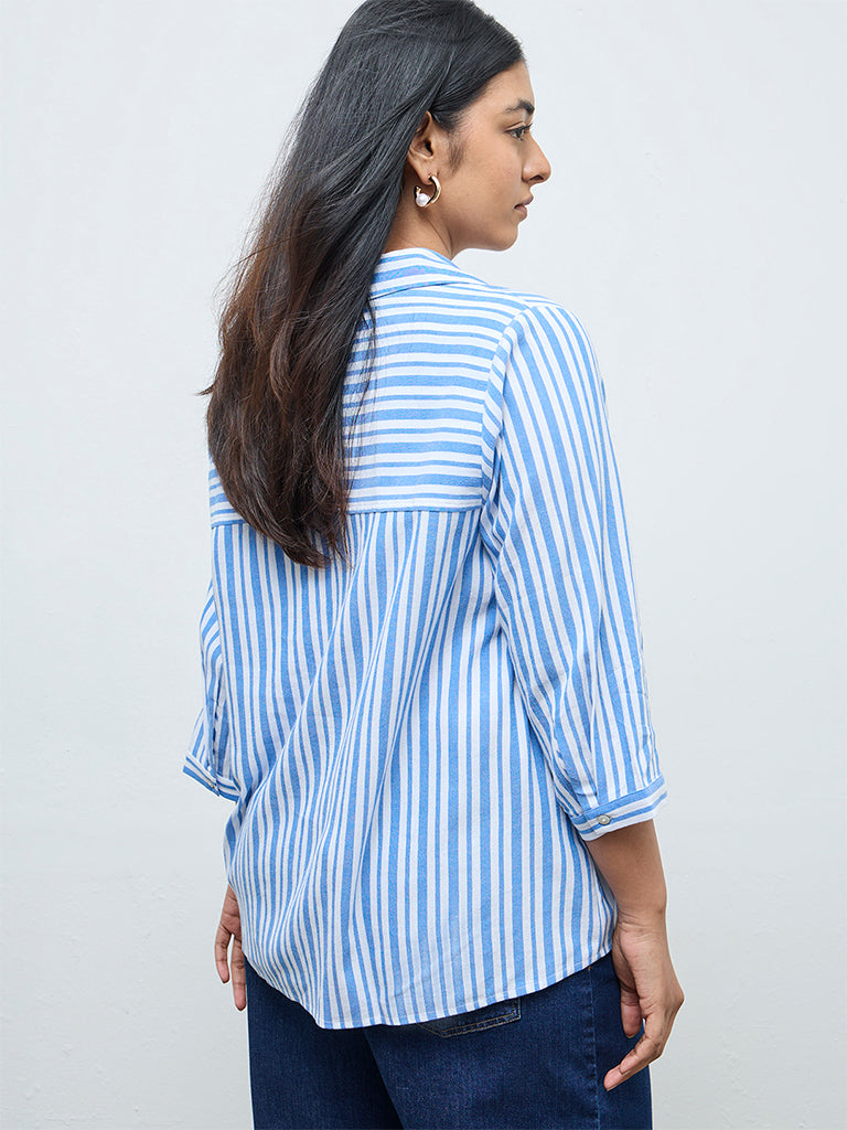 Gia Blue Striped Cotton Blouse