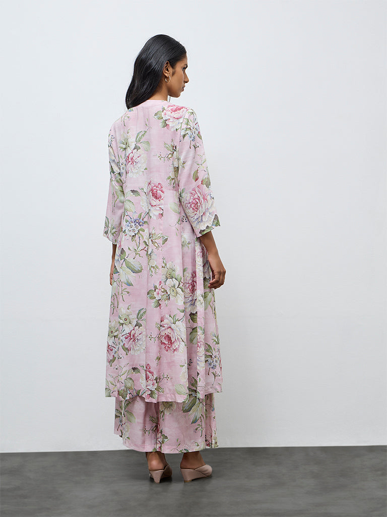 Zuba Pink Floral A-Line Kurta