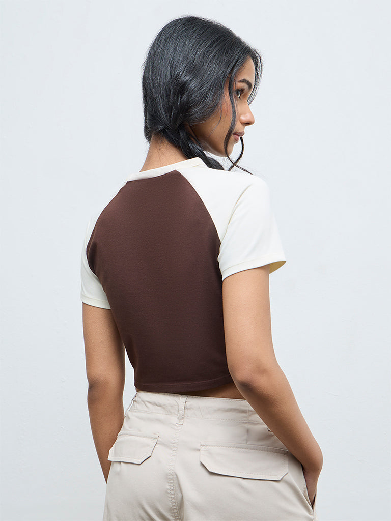 Nuon Brown Embellished Cotton-Blend T-Shirt