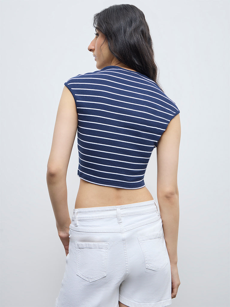 Nuon Navy Striped Cotton-Blend Top