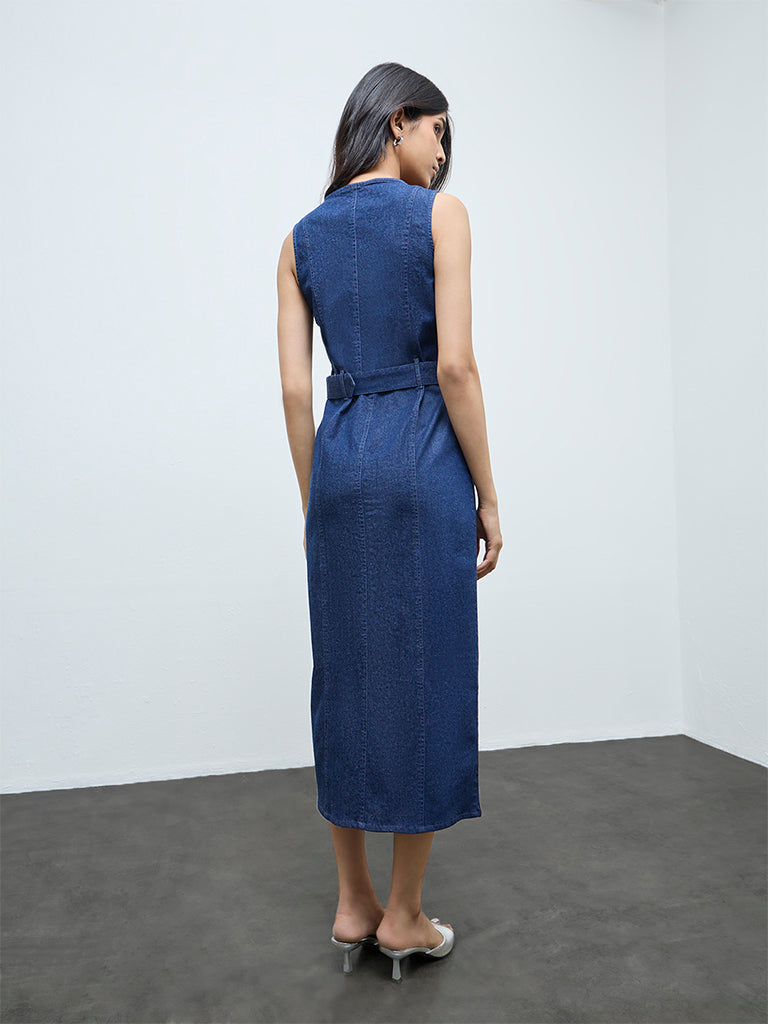 LOV Blue Denim A-Line Dress with Belt