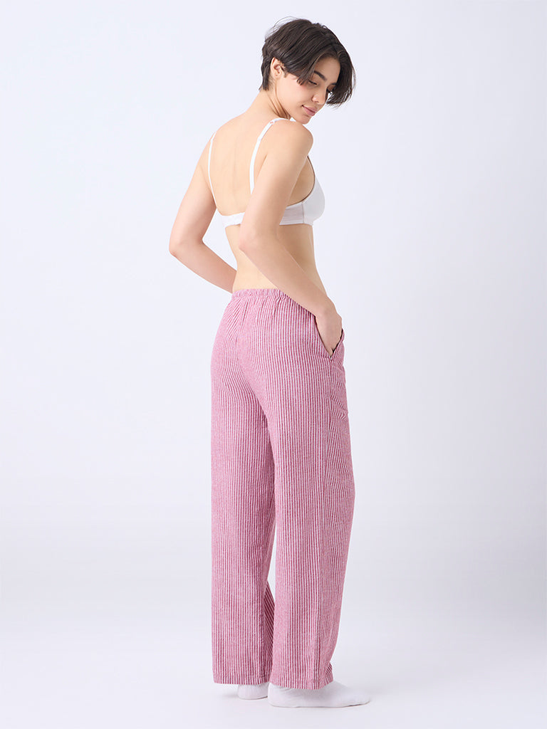 Wunderlove Red Striped High-Rise Lounge Cotton-Blend Pants
