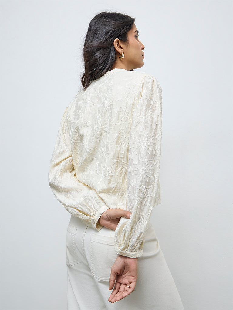 LOV Cream Floral Embroidered Blouse