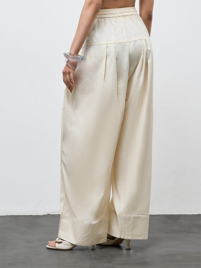 Utsa Off-White Solid Cotton Farshi Pants