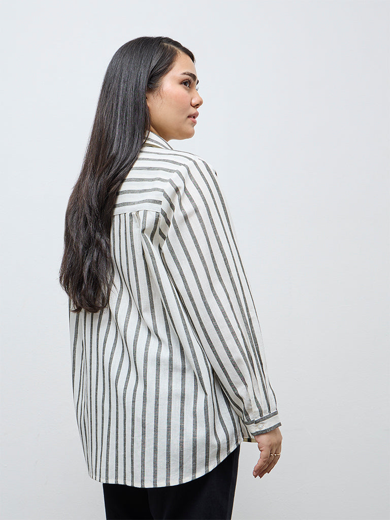 Gia Olive Stripe Cotton Shirt