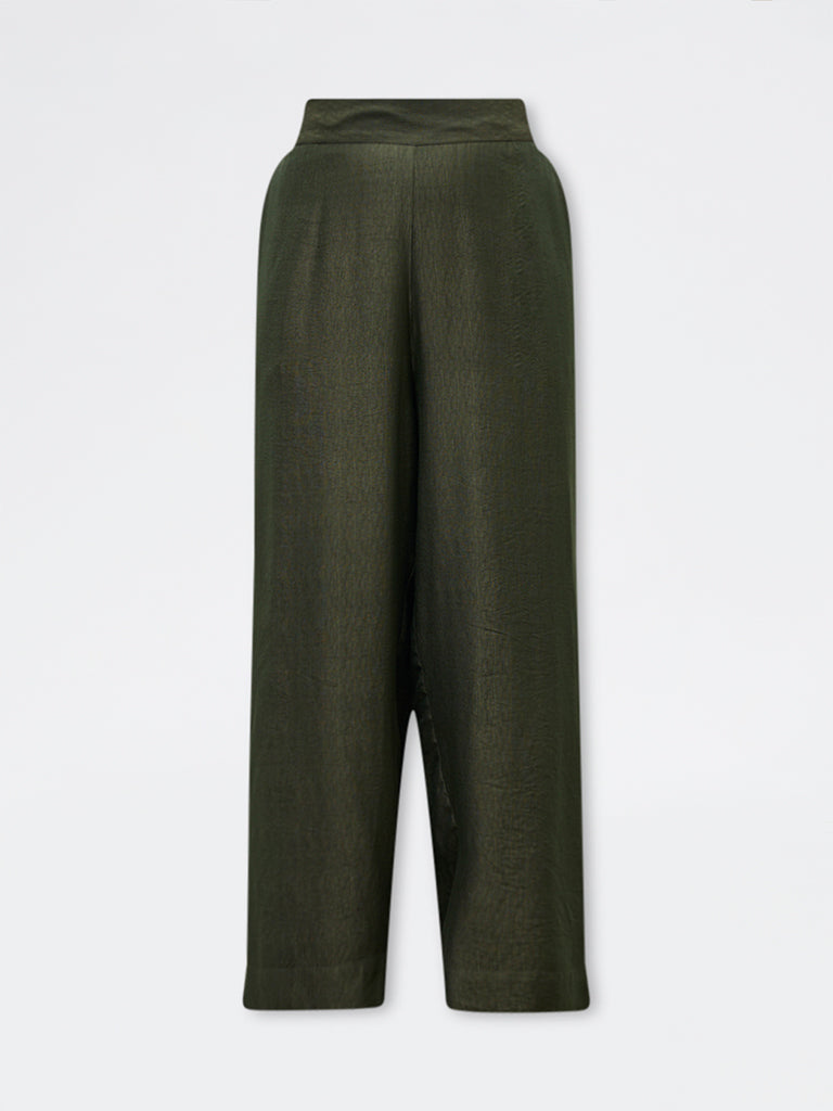 Gia Dark Olive Solid High-Rise Pants