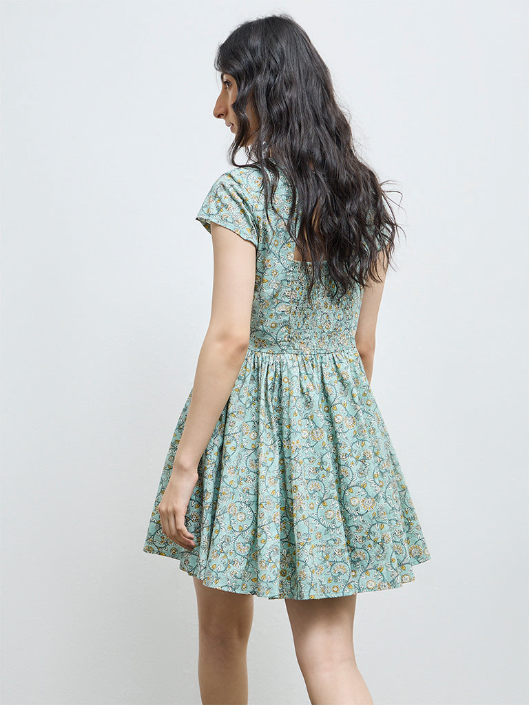 Bombay Paisley Mint Floral Cotton A-Line Dress