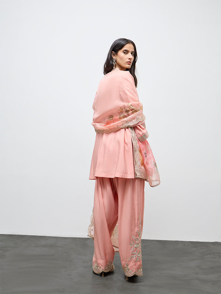 Vark Light Pink Embroidered Straight Ethnic Set