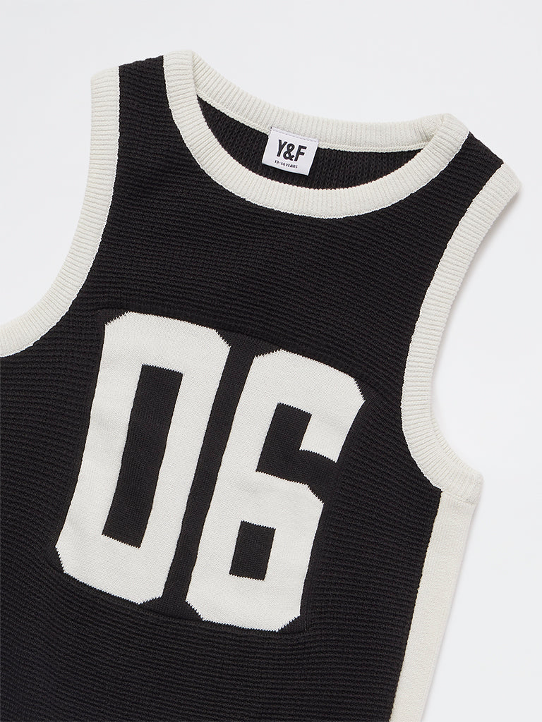 Y&F Kids Girls Black Numerical Design Cotton T-Shirt