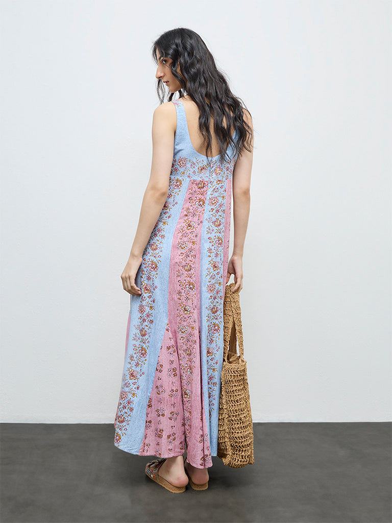 Bombay Paisley Multicolour Botanical Design Cotton A-Line Dress