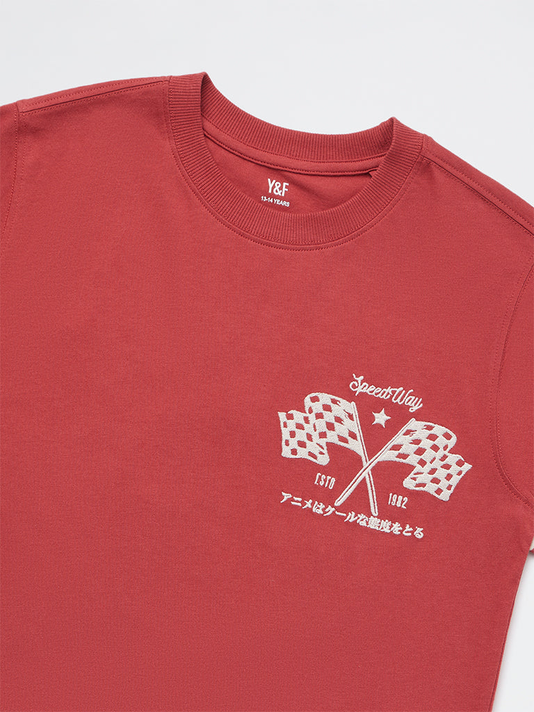 Y&F Kids Boys Red Racer-Inspired Cotton T-Shirt
