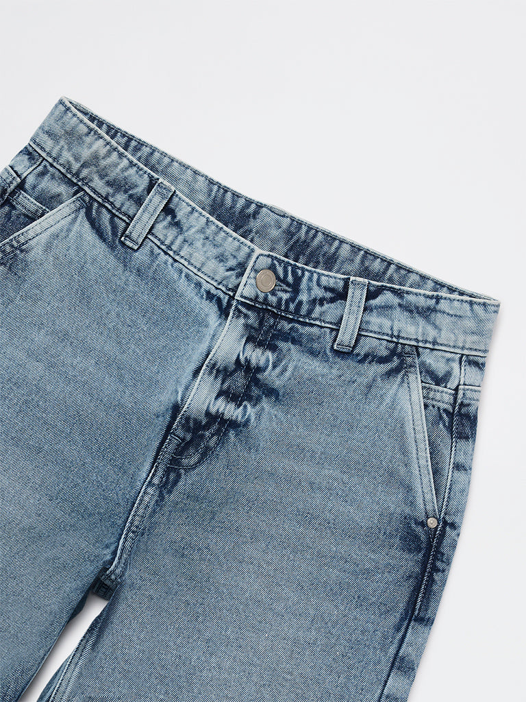 Y&F Kids Boys Blue Faded Mid-Rise Denim Shorts