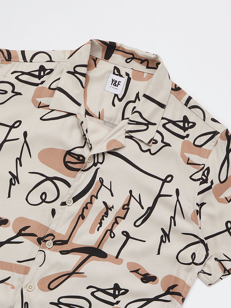 Y&F Kids Boys Taupe Printed Shirt