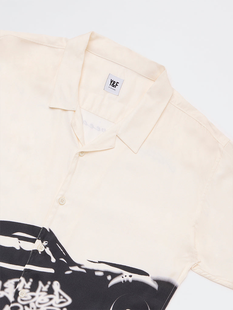 Y&F Kids Boys Off-White Car Printed Shirt