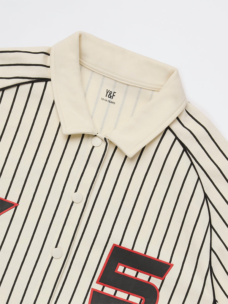 Y&F Kids Boys Off-White Striped Cotton-Blend Shirt