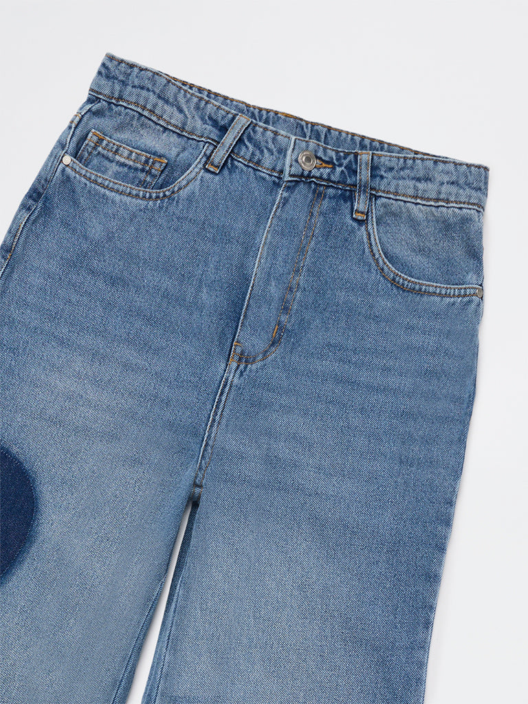 Y&F Kids Girls Blue Washed High-Rise Jeans
