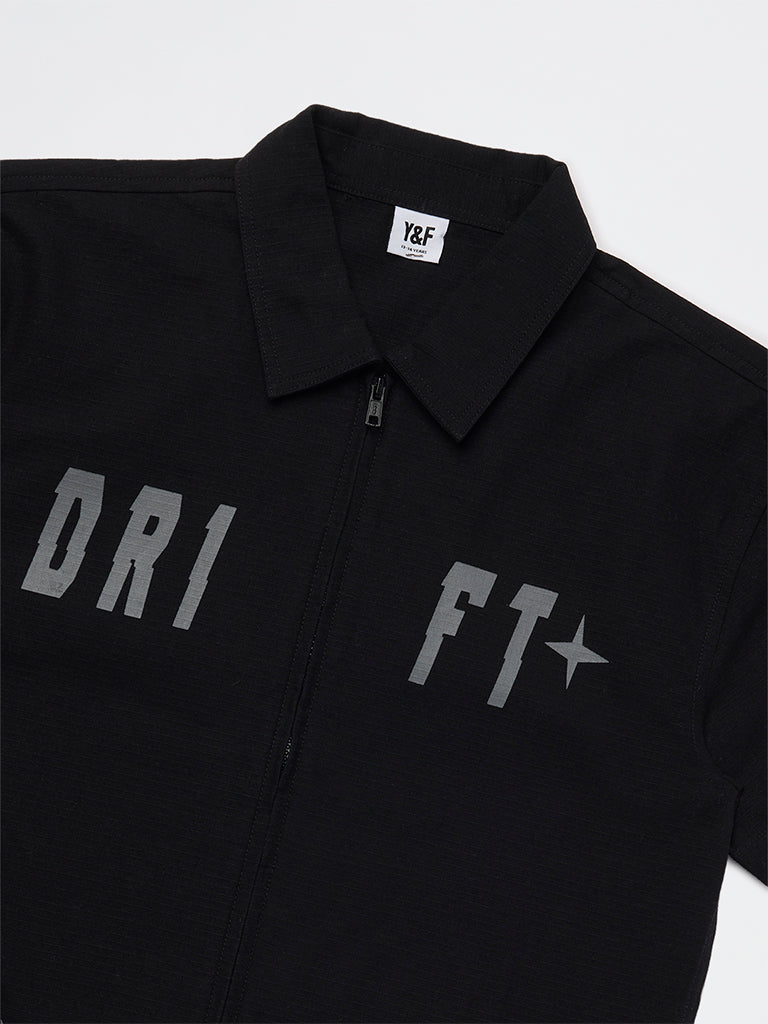 Y&F Kids Boys Black Printed Cotton Shirt