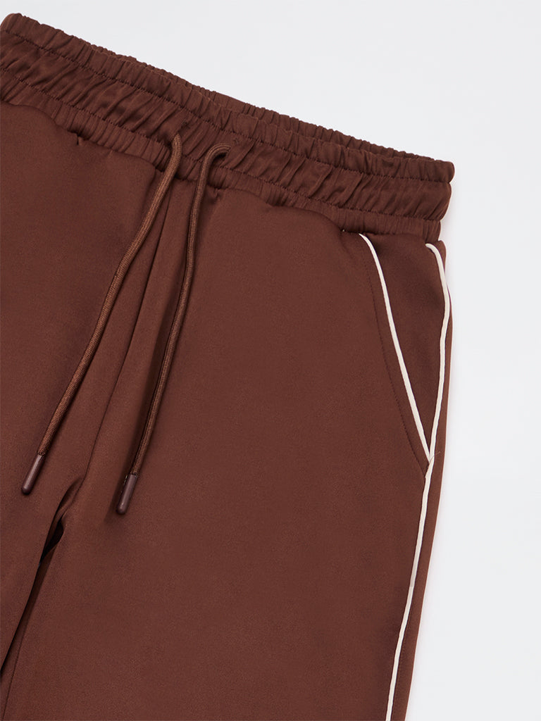 Y&F Kids Girls Brown Solid High-Rise Track Pants
