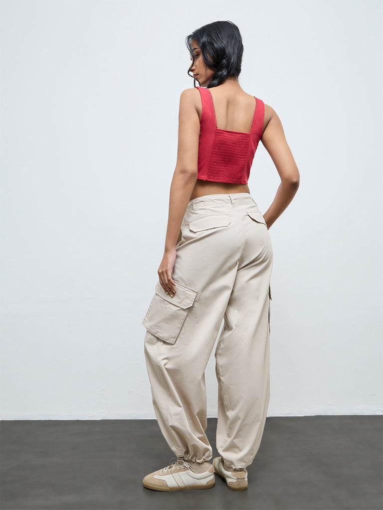 Nuon Beige High-Rise Cotton-Blend Cargo Pants