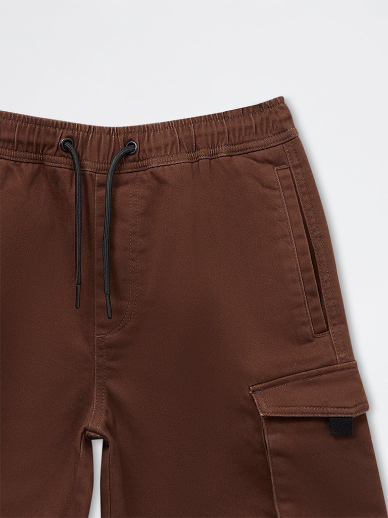 Y&F Kids Boys Brown Mid-Rise Cotton-Blend Shorts