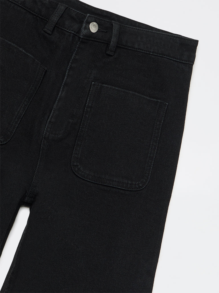 Y&F Kids Girls Black Mid-Rise Relaxed-Fit Jeans