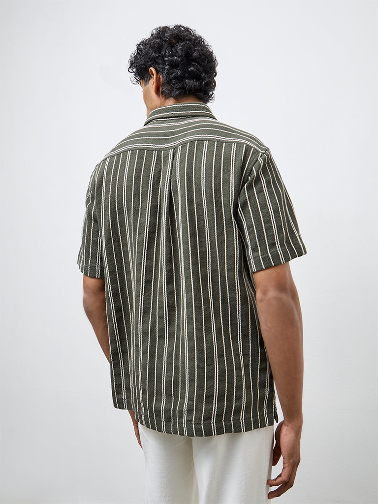 ETA Olive Striped Relaxed-Fit Cotton Shirt