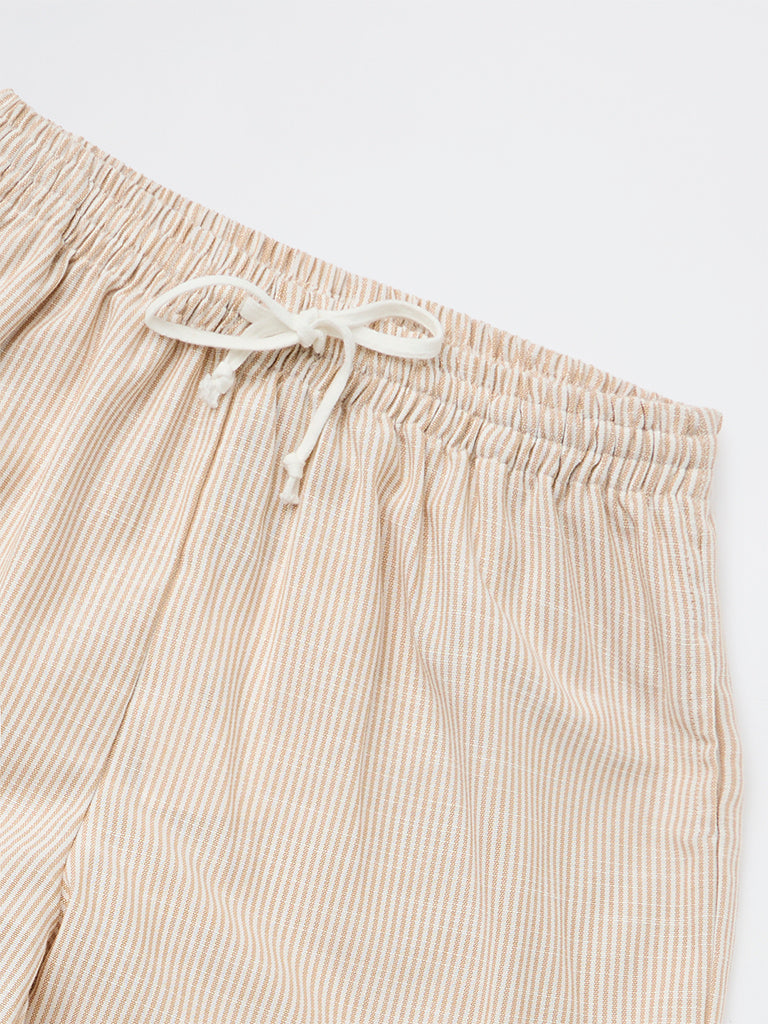 Y&F Kids Girls Beige Striped High-Rise Pants