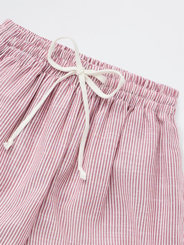 Y&F Kids Girls Wine Striped High-Rise Pants