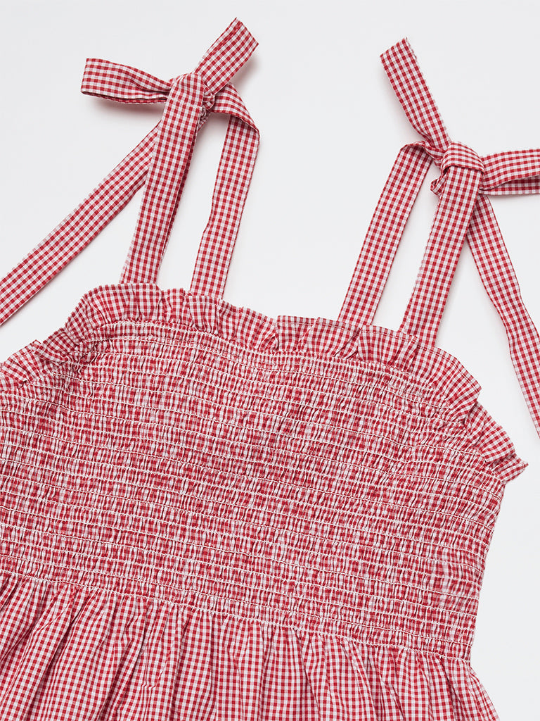 Y&F Kids Girls Red Checkered Peplum Top