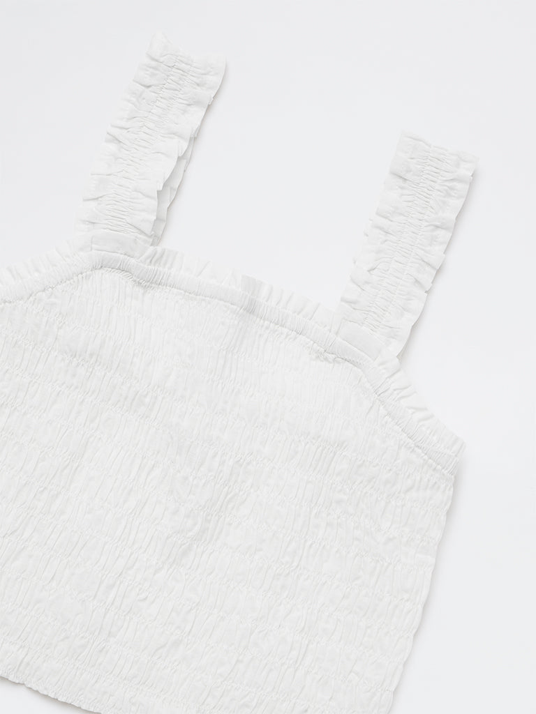 Y&F Kids Girls White Smocked Cotton Top