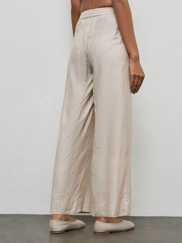 Zuba Beige Stripe Printed Pants