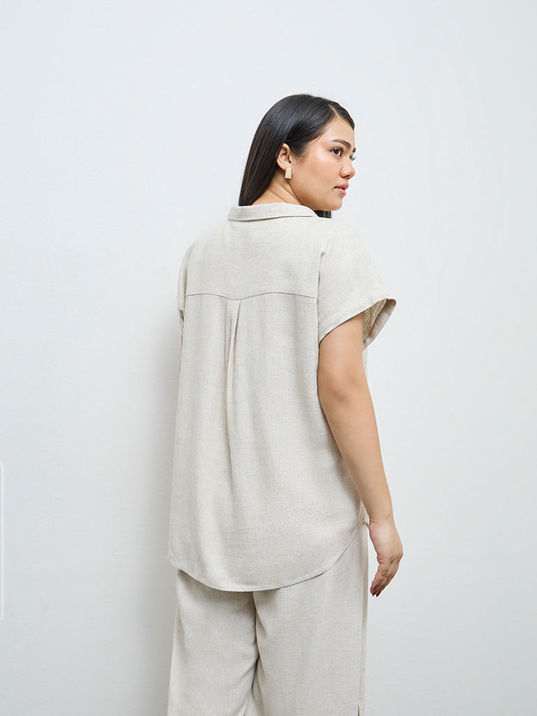 Gia Beige Solid Blouse