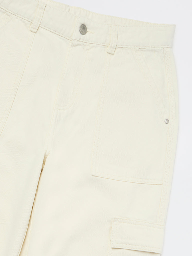 Y&F Kids Boys Off-White Mid-Rise Relaxed-Fit Jeans