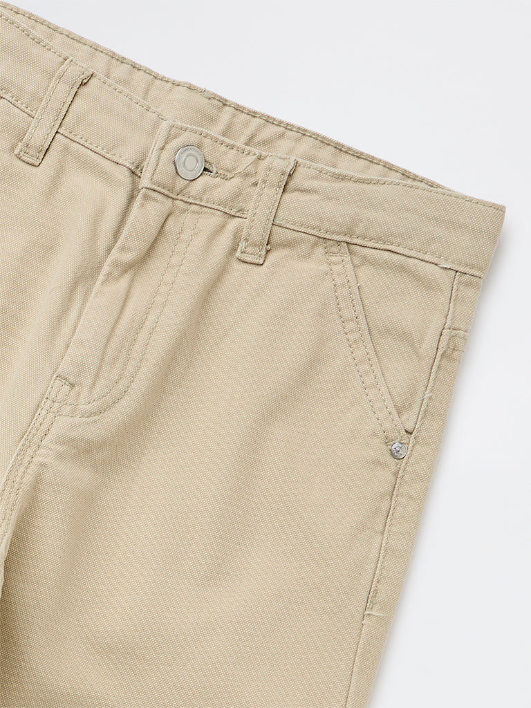 Y&F Kids Boys Beige Solid Mid-Rise Denim Trousers