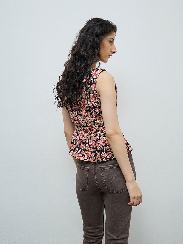 Bombay Paisley Black Foliage Pattern Cotton Top
