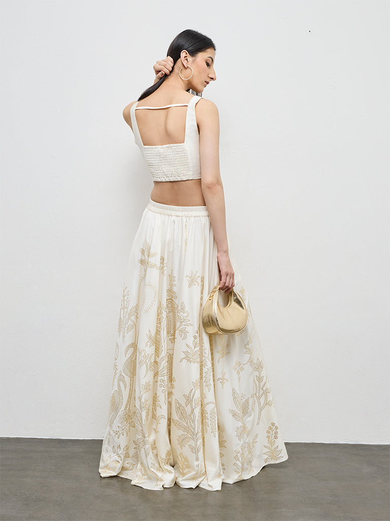 Vark Off-White Floral Skirt