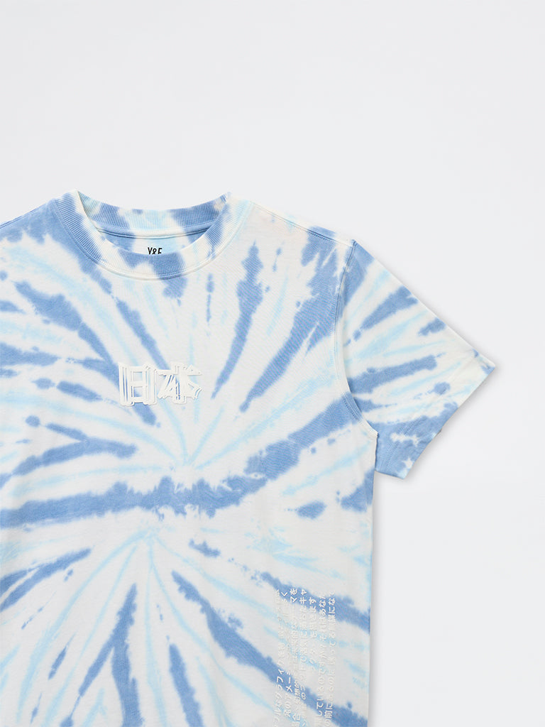 Y&F Kids Boys Blue Tie-Dye Cotton T-Shirt