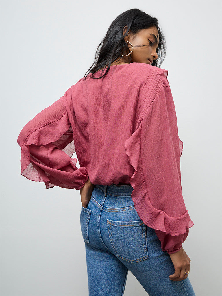 LOV Rose Ruffled Top