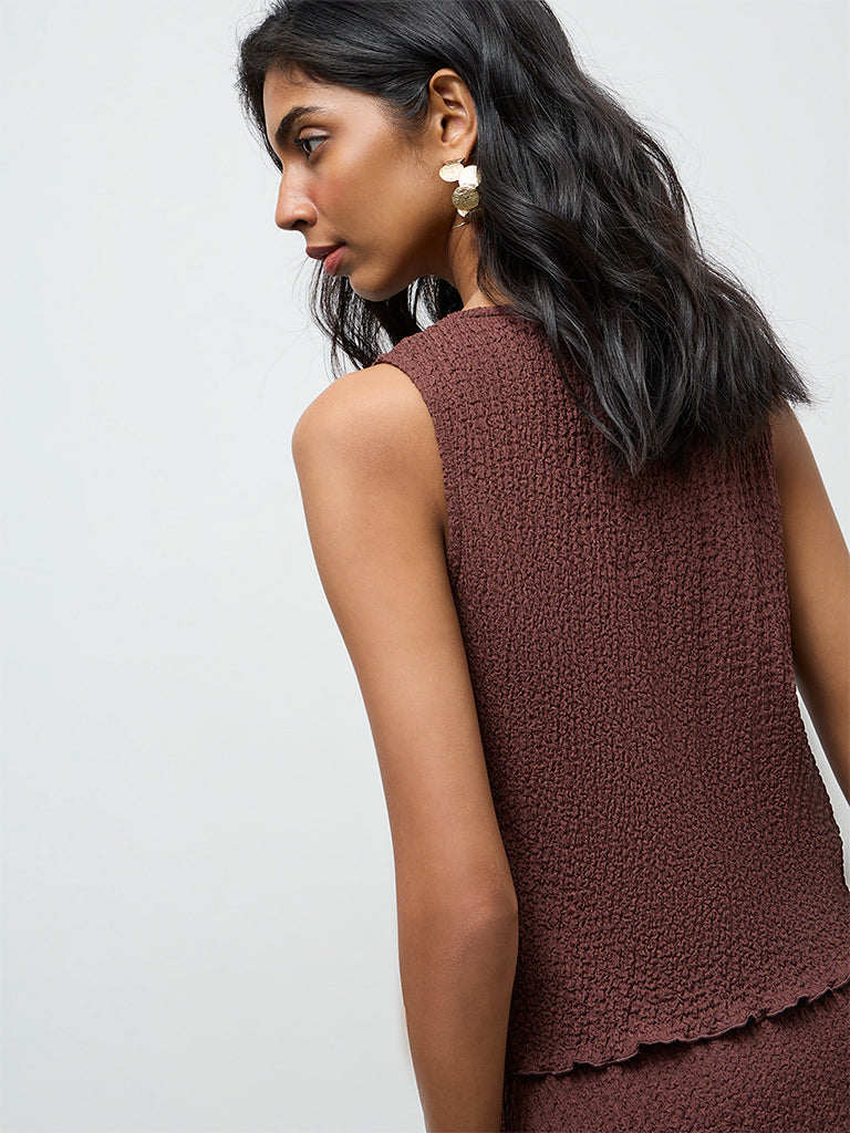 LOV Brown Crinkle-Texture Top