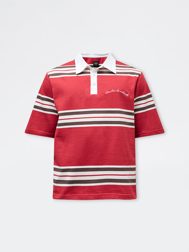 Nuon Red Striped Relaxed-Fit Polo T-Shirt
