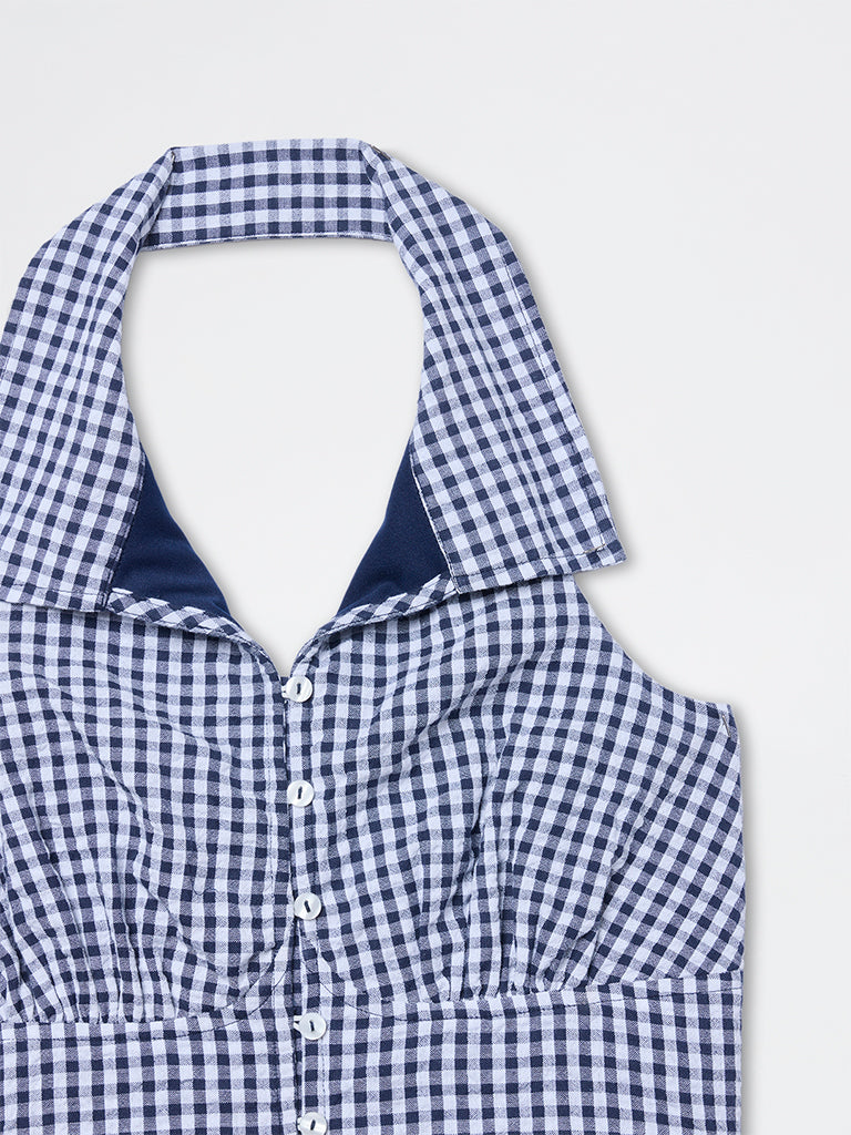 Nuon Navy Checkered Top