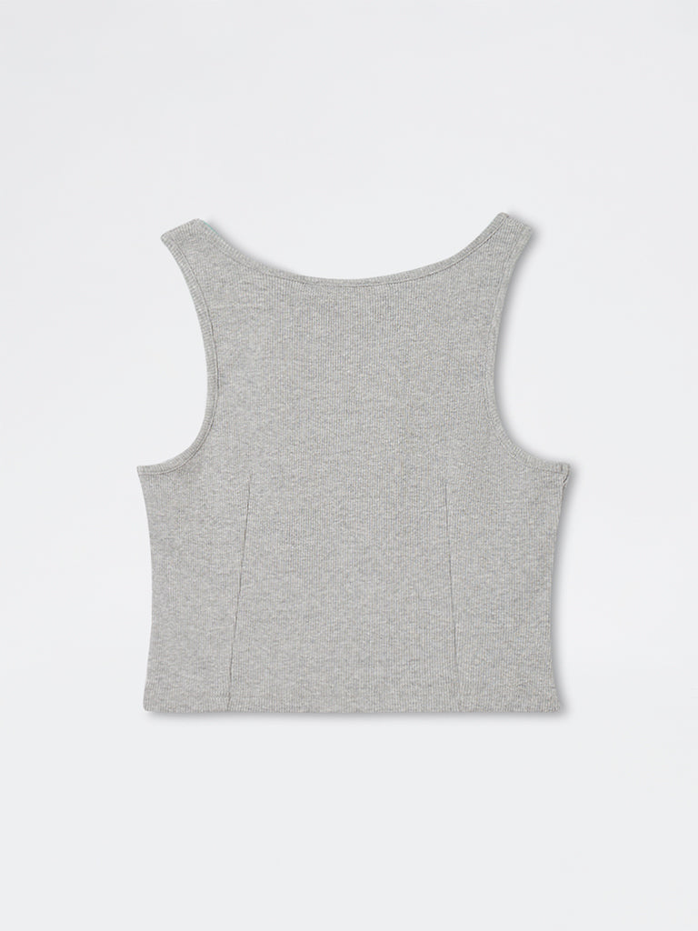 Nuon Grey Lace-Detailed Tank Cotton-Blend Top