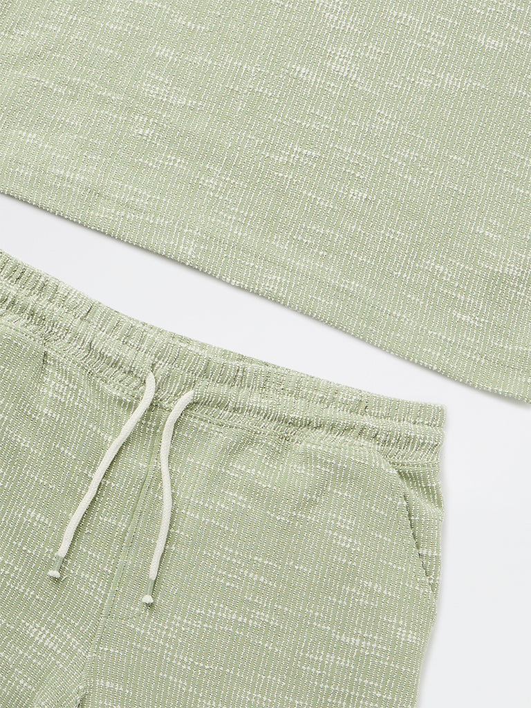 Y&F Kids Boys Sage Textured Cotton T-Shirt and Shorts Set