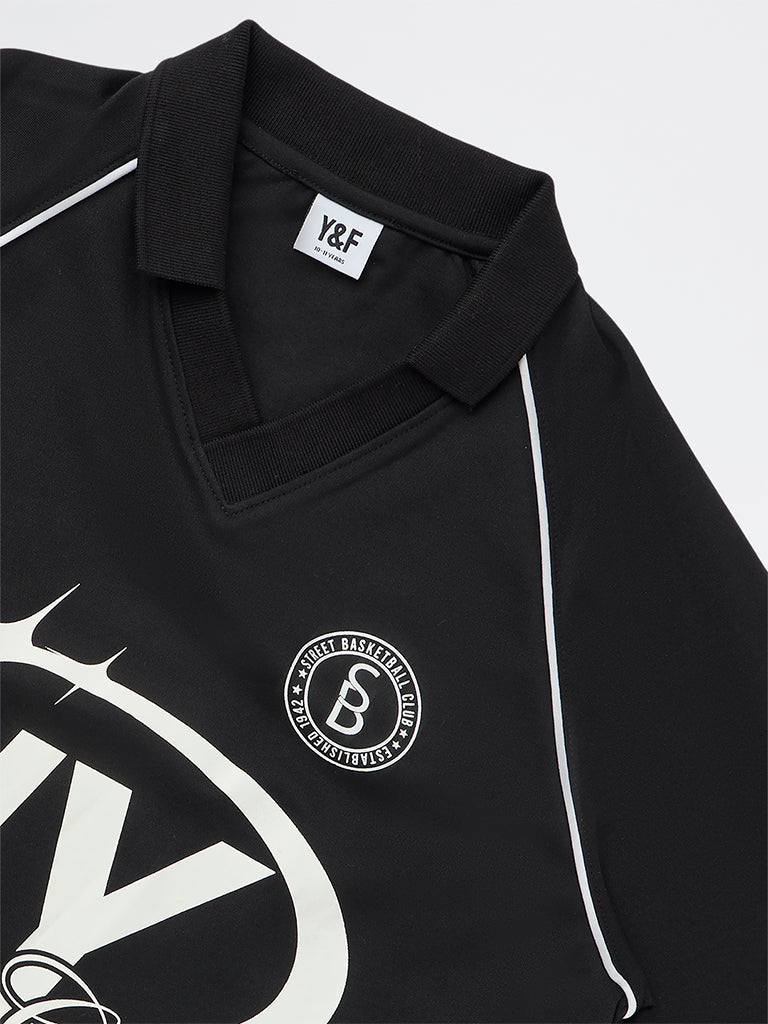 Y&F Kids Boys Black Text-Printed T-Shirt