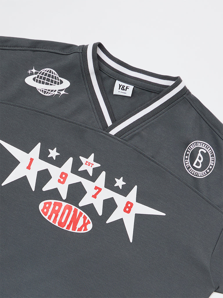 Y&F Kids Boys Dark Grey Printed T-Shirt